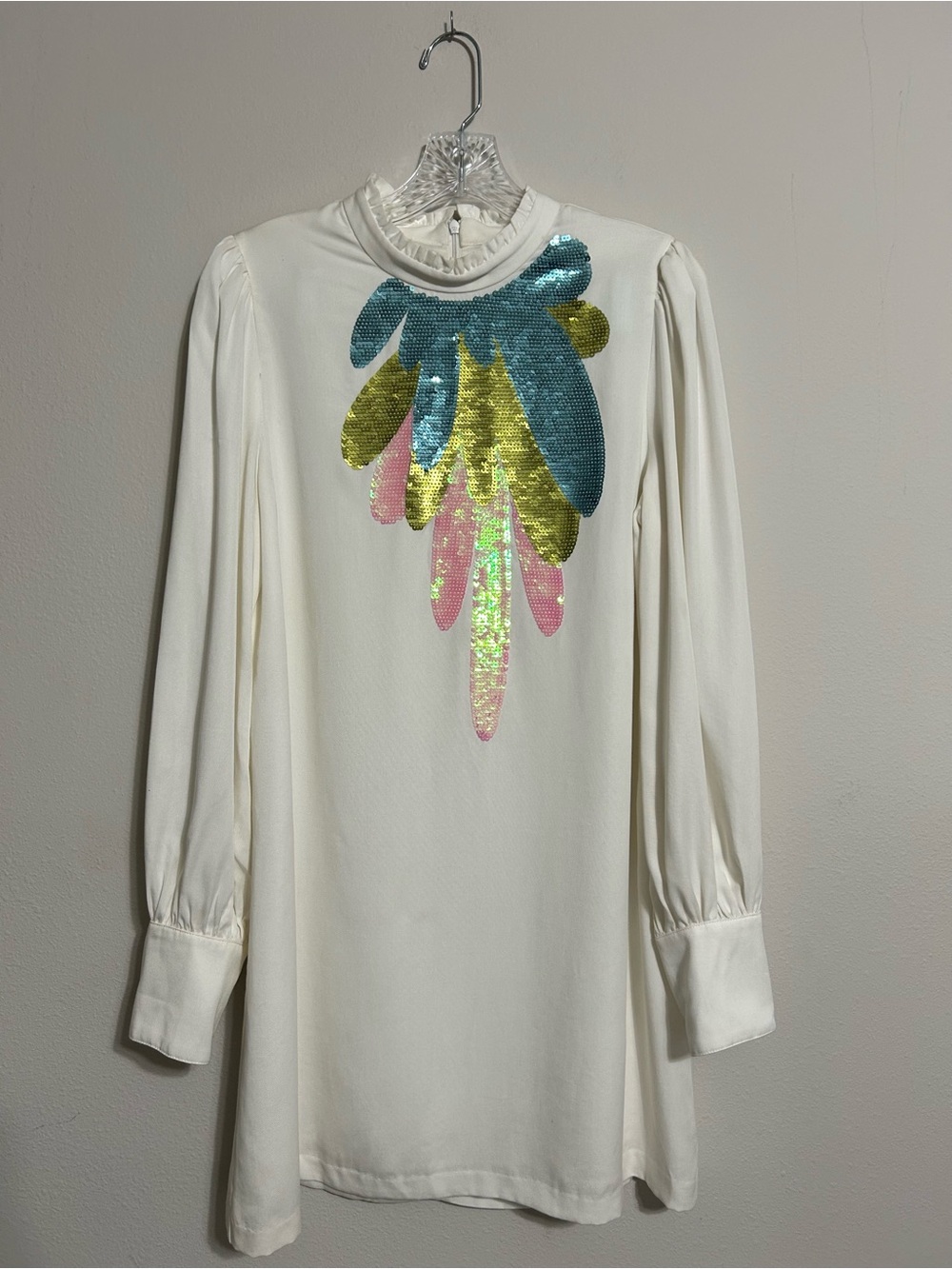 Cynthia Rowley Cream Dress with Blue, Lime and Pink Sequin Detail